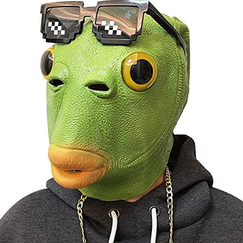 MOLEZU Green Fish Mask for Adult, Realistic Latex Full Head Funny Costume for Halloween Carnival Party Animal Cosplay Prop. - Image 1